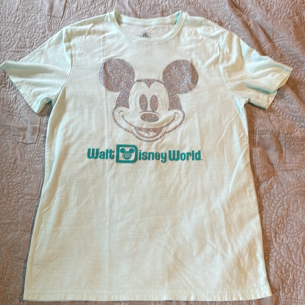 Pale Blue Sparkly Mickey Mouse Disney Shirt